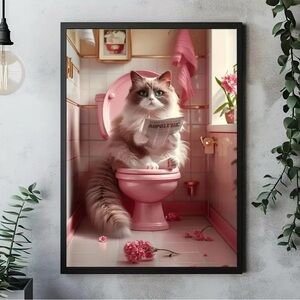 New 12”x16” Bathroom Cat Canvas Wall Art - Unframed